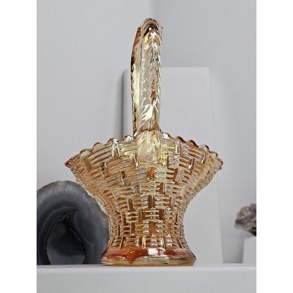 Vintage Yellowish-orange Glass Miniature Basket (Manufacturing Defects) - Picture 2 of 9